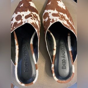 Enzo Angiolini Women’s Raysell Mule Flats Brown/Off White Cow Print Size 7.5